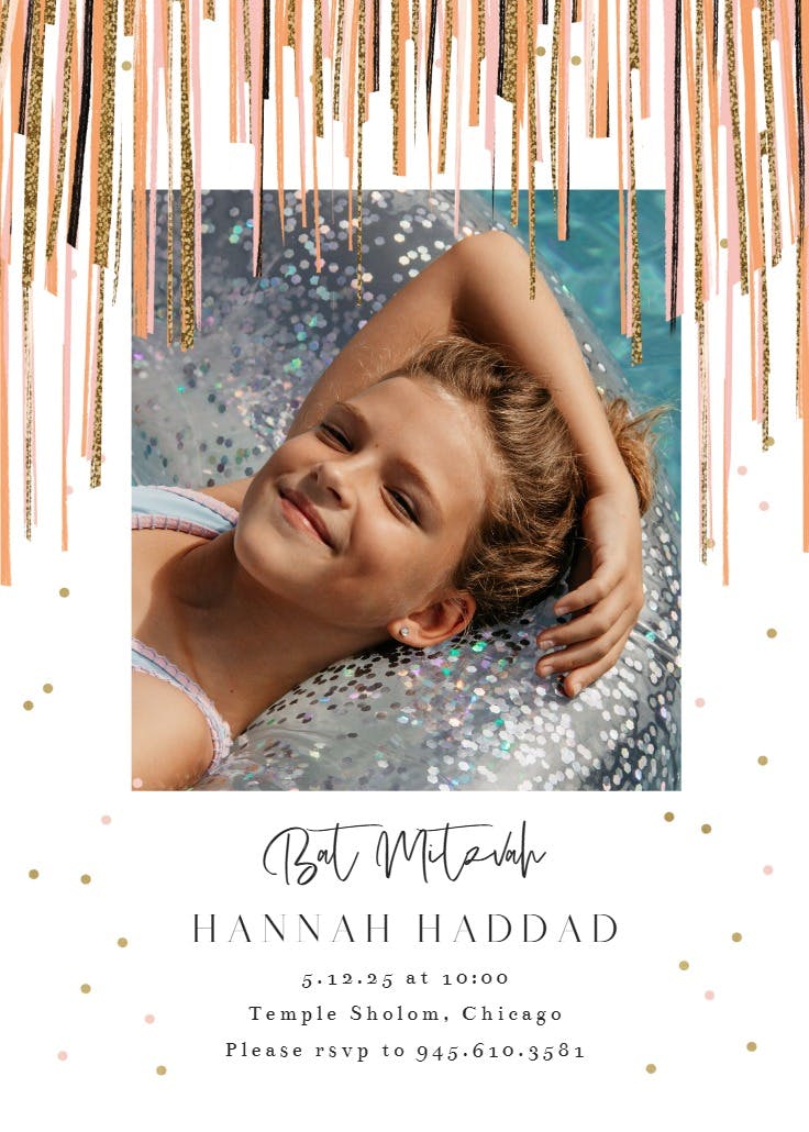 Shiny stripes frame - bar & bat mitzvah invitation